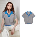 Contrast-Collar Short-Sleeve Cardigan