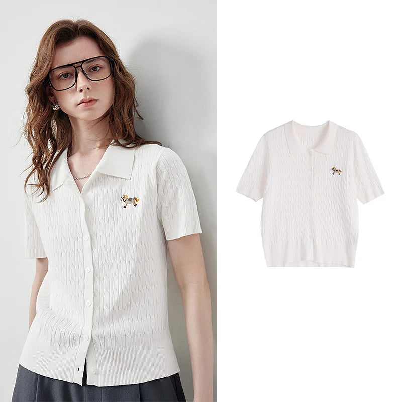 Cable-Knit Polo Cardigan