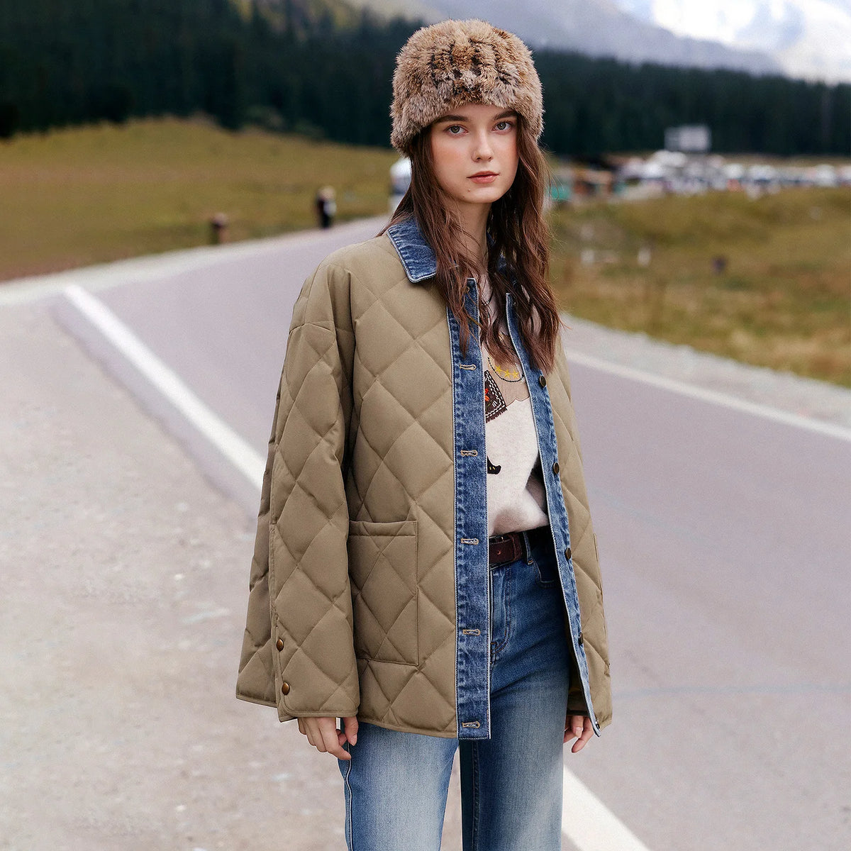 Denim-Trim Quilted Jacket