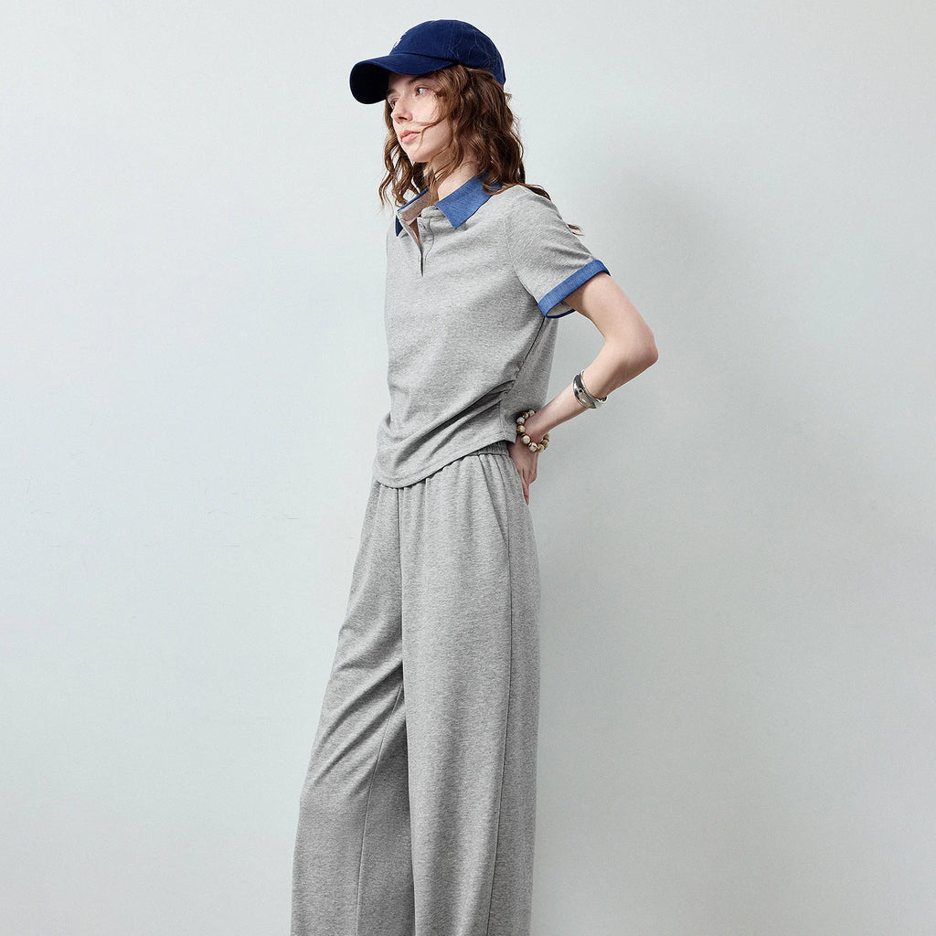 Polo Top and Wide-Leg Pants Set