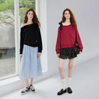 Asymmetric-Neck Bow-Detail Sweatshirt