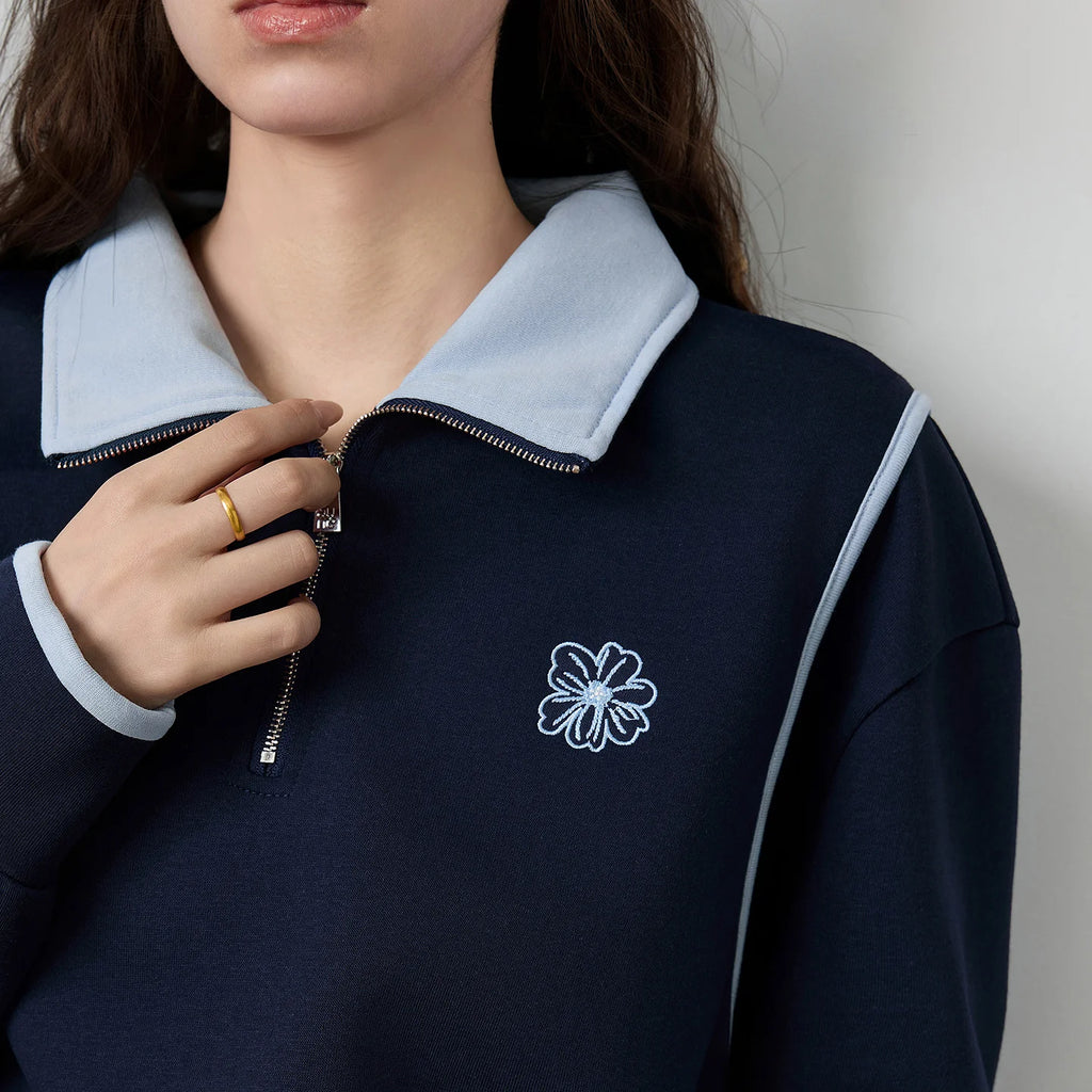 Contrast-Trim Half-Zip Sweatshirt