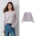 Textured Crewneck Long-Sleeve Knit Top