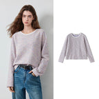 Textured Crewneck Long-Sleeve Knit Top