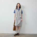 Contrast-Collar Polo Midi Dress