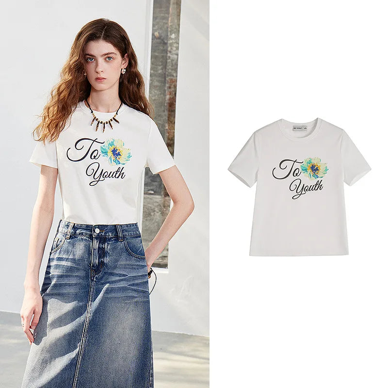 Floral Slogan Crewneck Tee