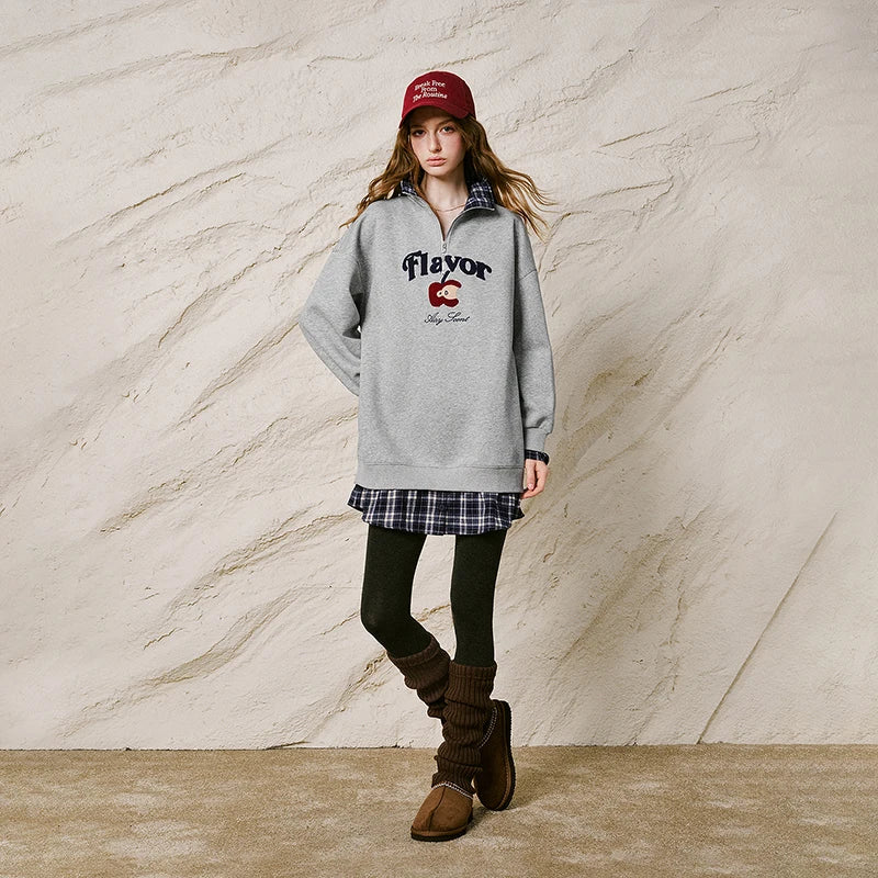 Half-Zip Plaid-Hem Sweatshirt Dress
