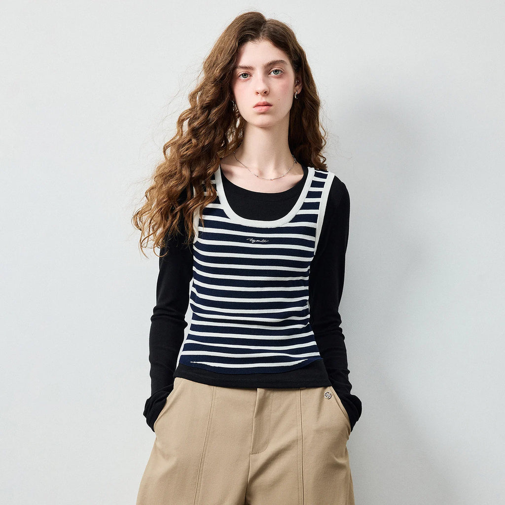 Striped Scoop-Neck Knit Tank