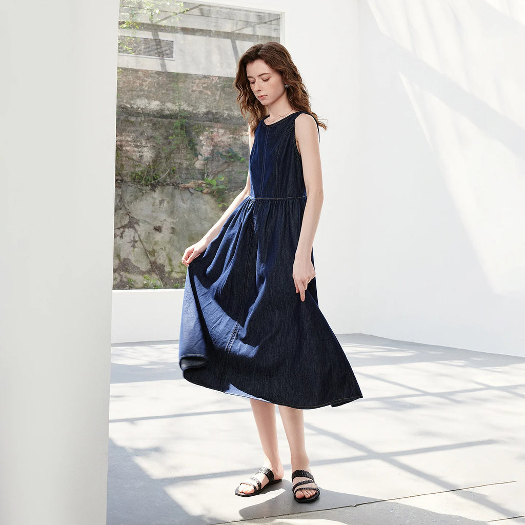 Gathered Sleeveless Midi Dress