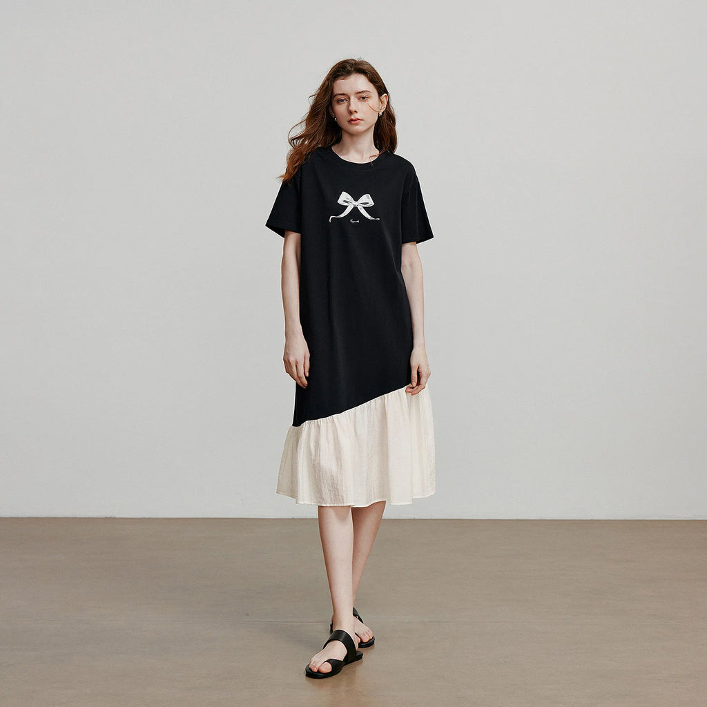 Bow Graphic Ruffle-Hem Dress
