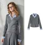 Layered-Look V-Neck Knit Top