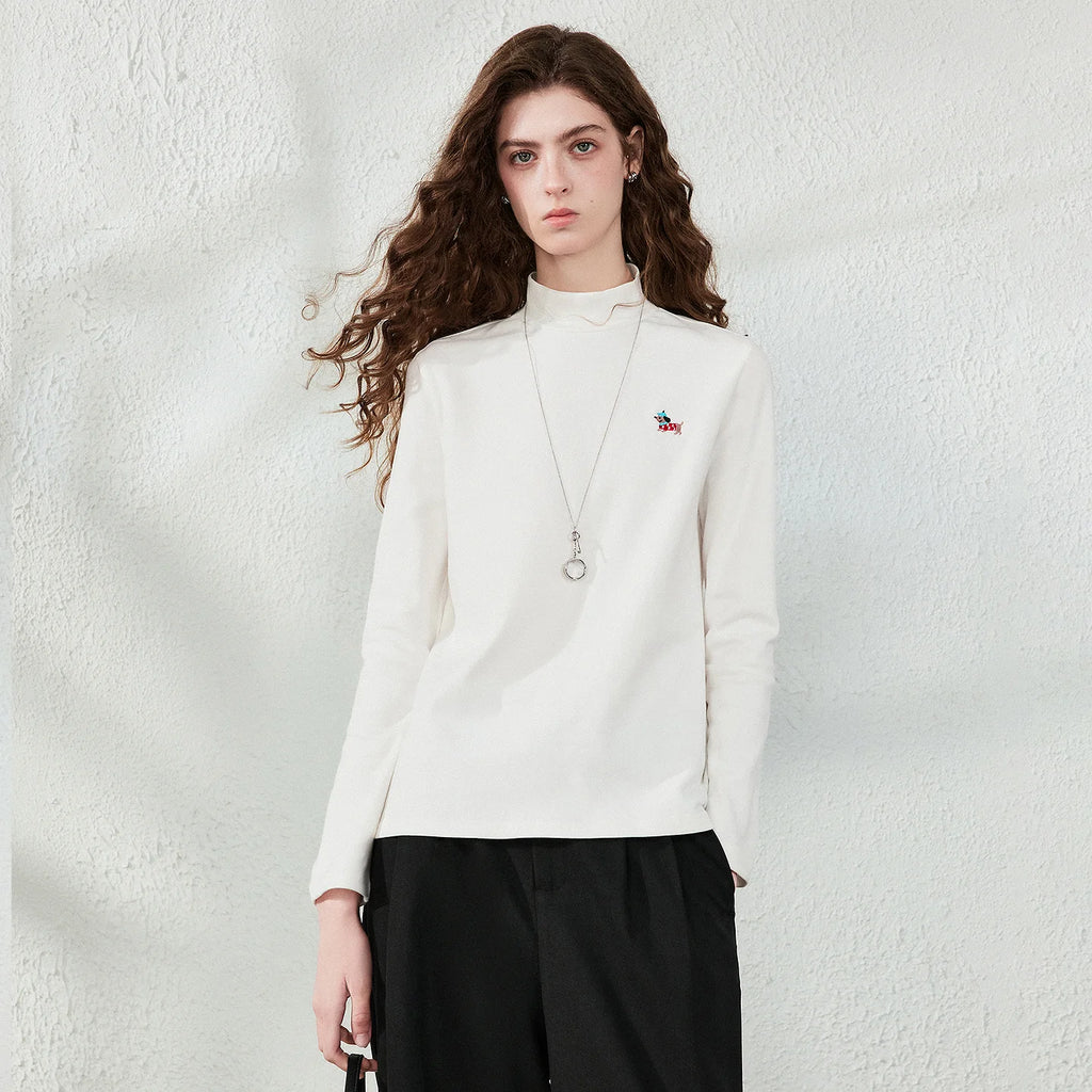 Dog-Detail Mock-Neck Long-Sleeve Tee
