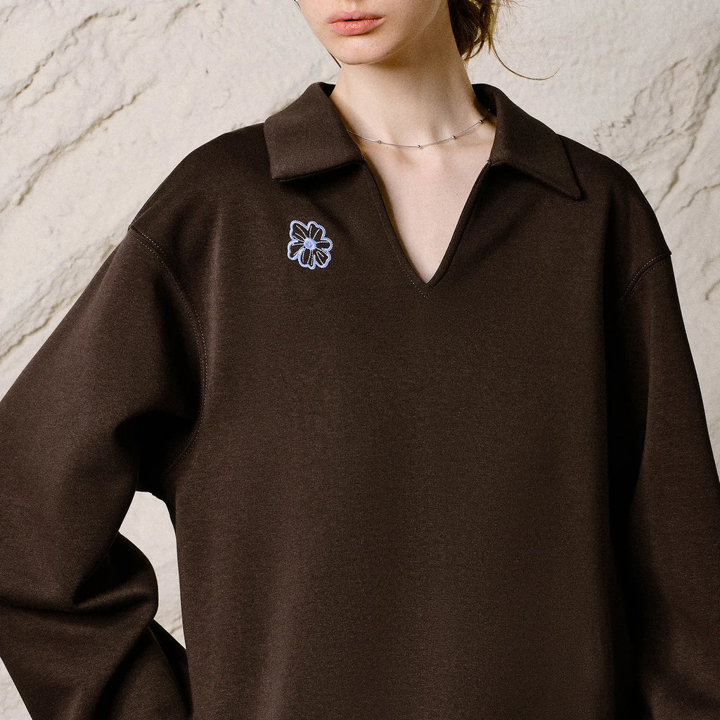 Decorative-Motif Polo Sweatshirt