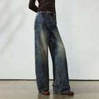 Crackled-Wash Wide-Leg Jeans