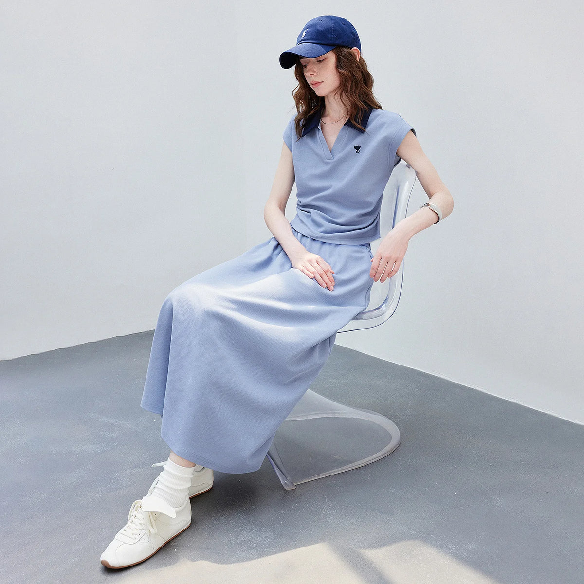 Polo Top and Midi Skirt Set