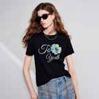 Floral Slogan Crewneck Tee