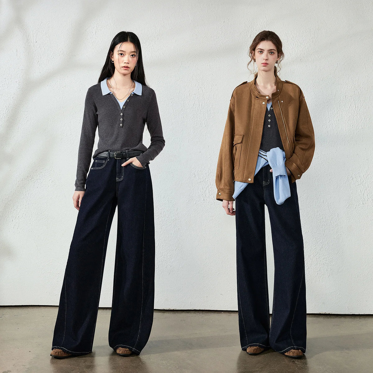Contrast-Stitch Wide-Leg Jeans