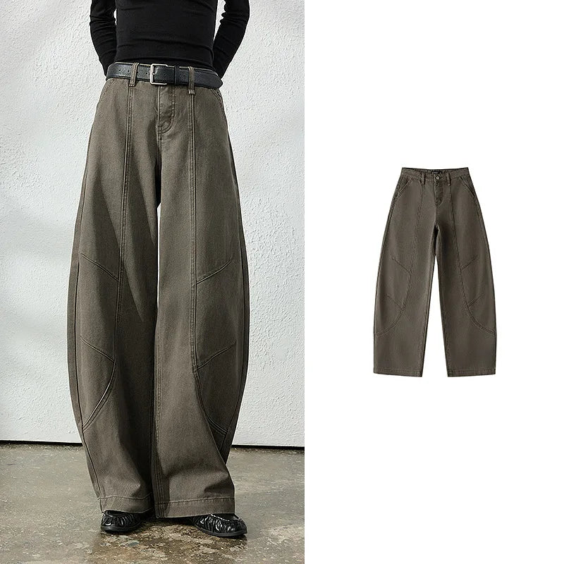 Curved-Seam Wide-Leg Pants