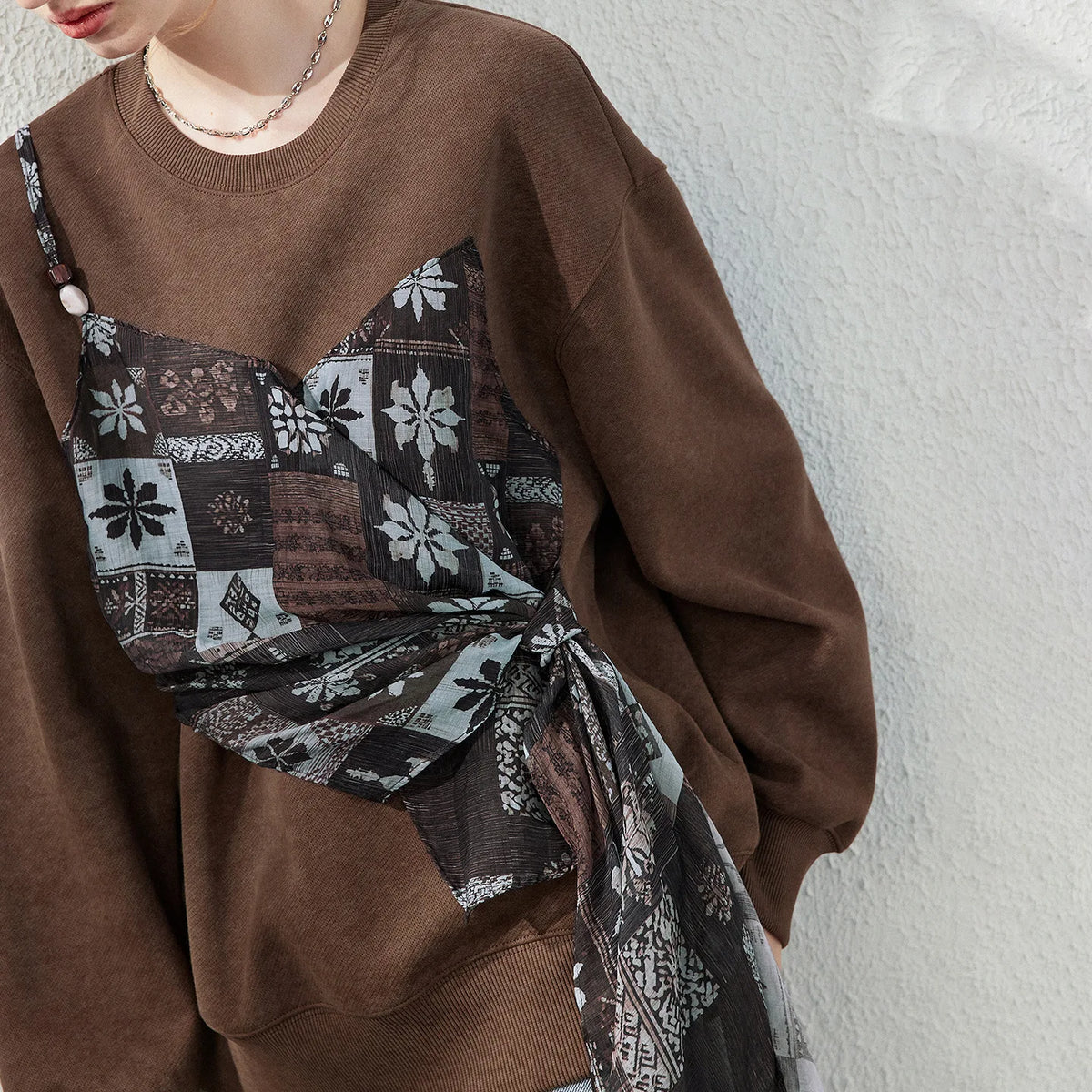 Layered-Look Wrap-Detail Sweatshirt