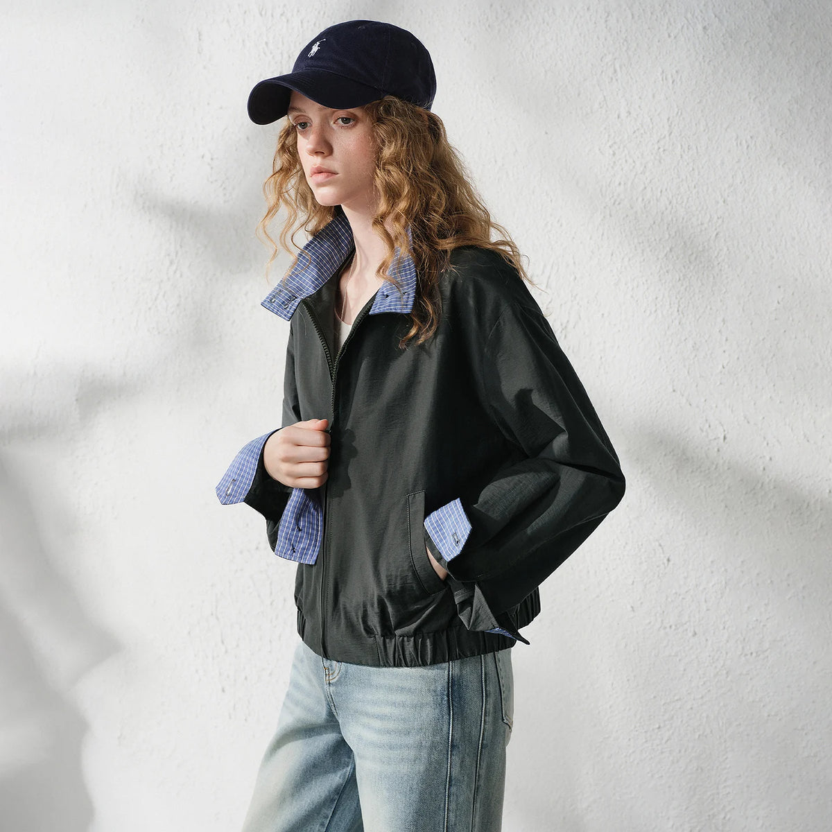 Contrast-Trim Zip-Up Jacket