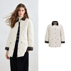 Diamond-Quilted Plaid-Trim Jacket