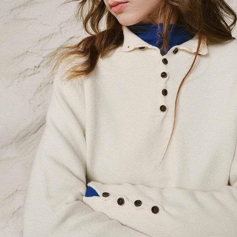 Contrast-Trim Long-Sleeve Knit Henley