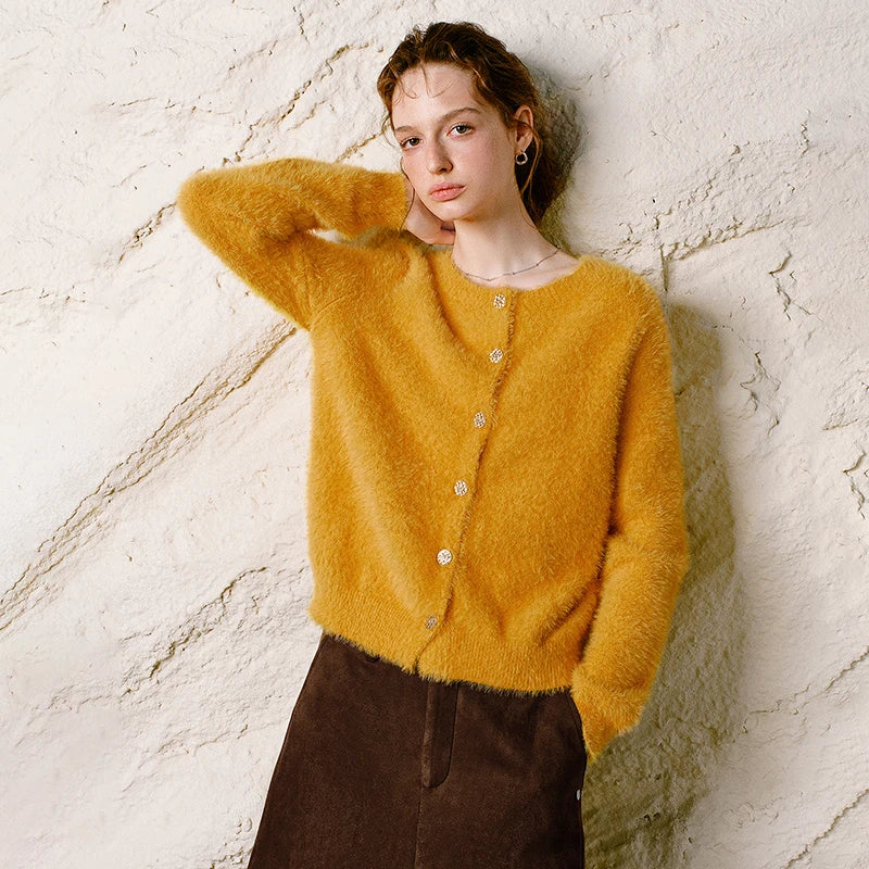 Fuzzy Crewneck Cardigan