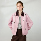 Floral-Motif Contrast-Collar Jacket