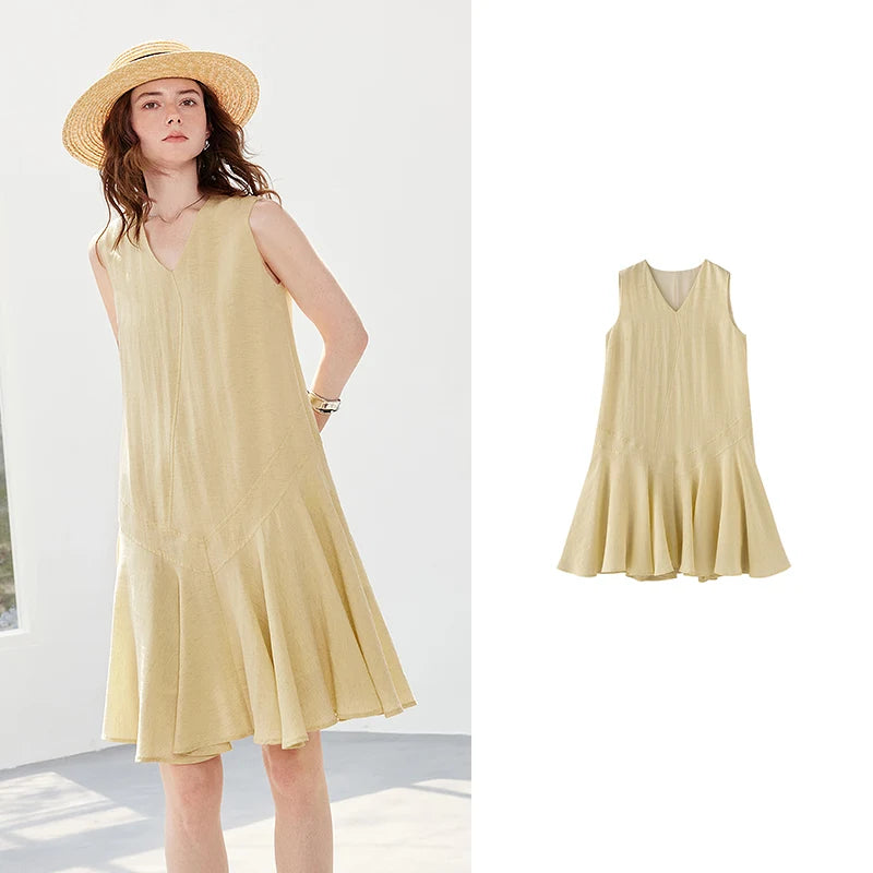 V-Neck Ruffle-Hem Sleeveless Dress