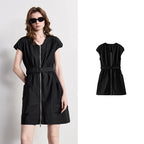 Zip-Front Belted Mini Dress