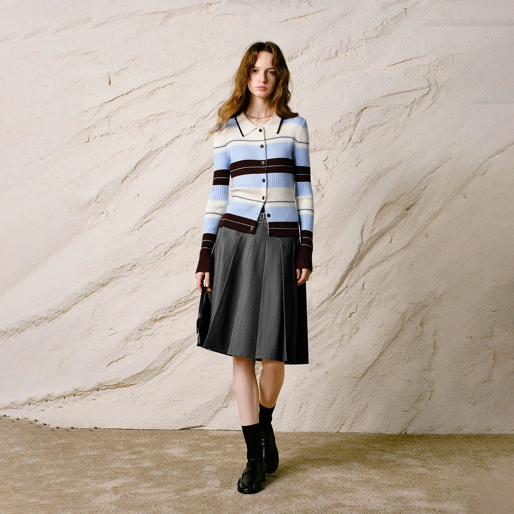 Striped Ribbed Polo Cardigan