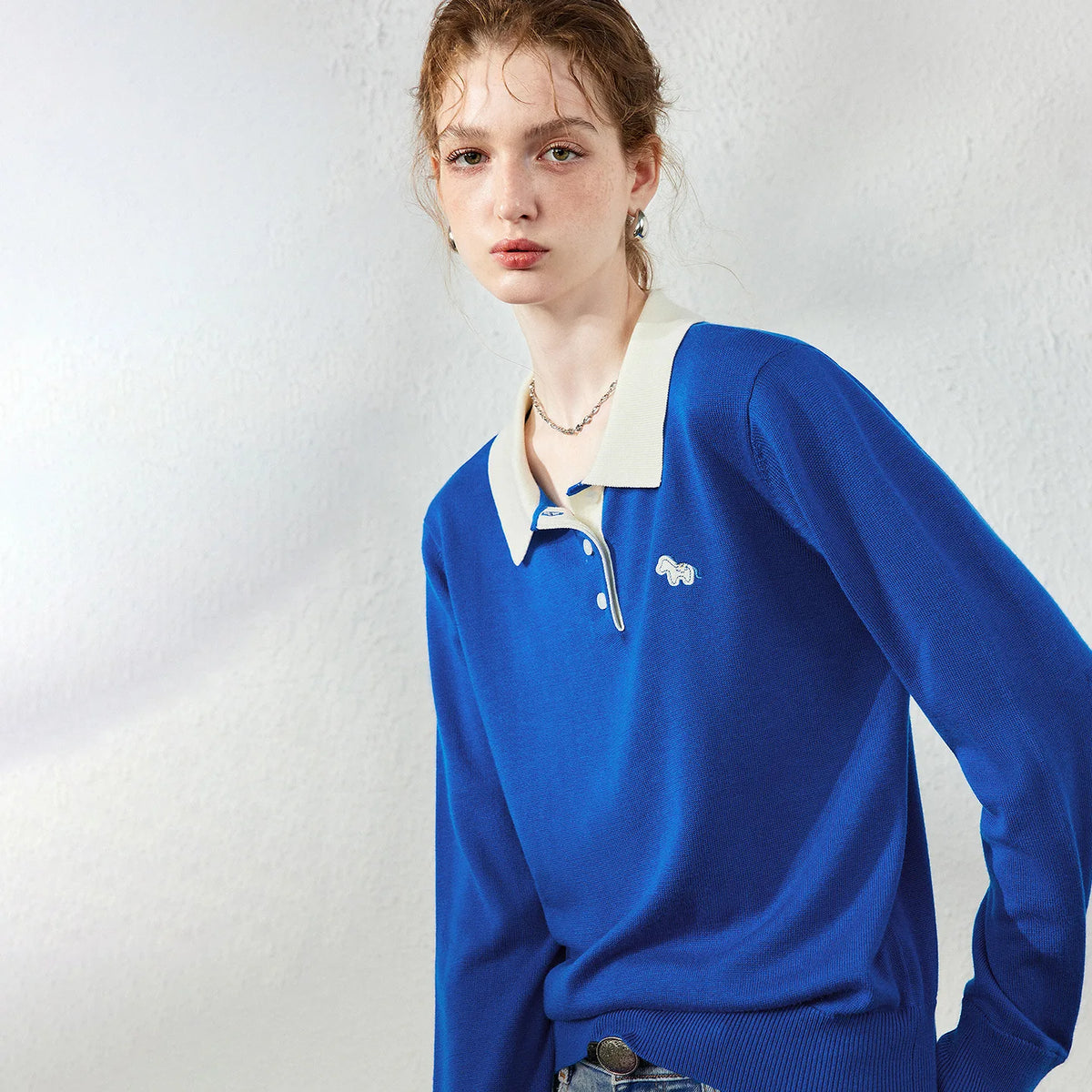 Contrast-Collar Knit Polo