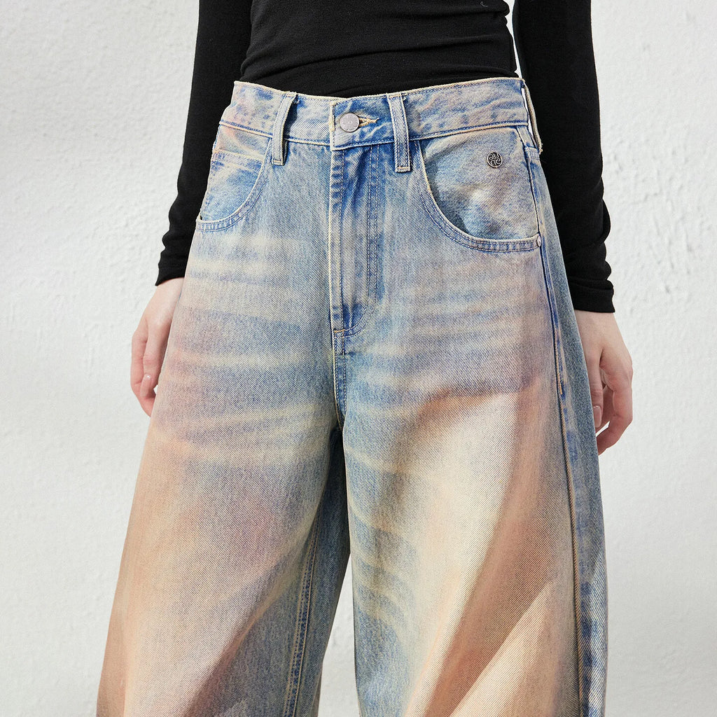 Curved-Seam Barrel-Leg Jeans
