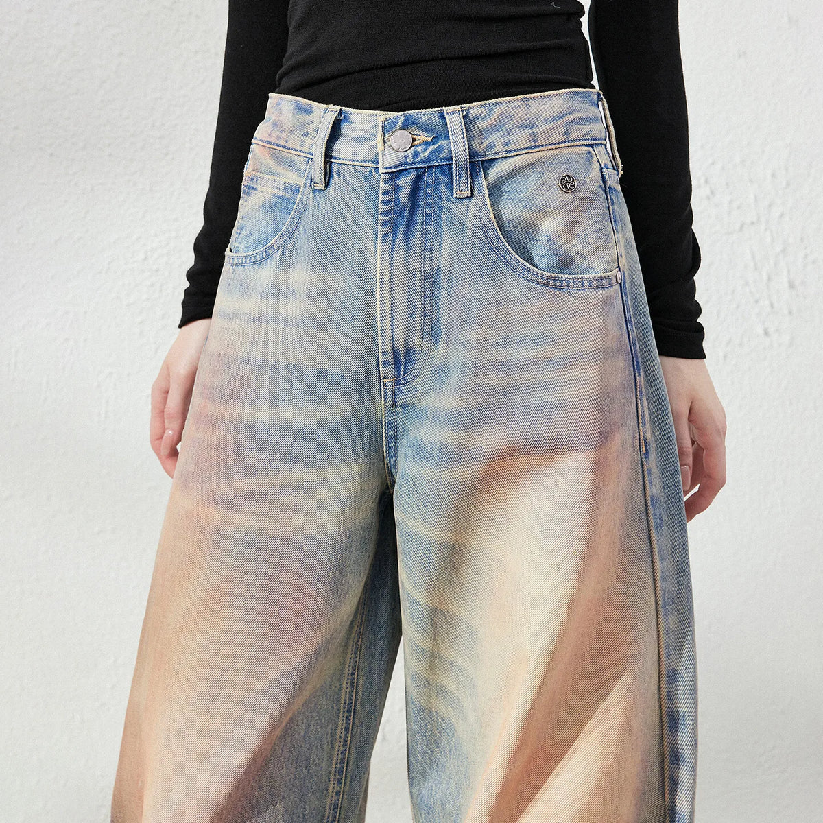 Curved-Seam Barrel-Leg Jeans