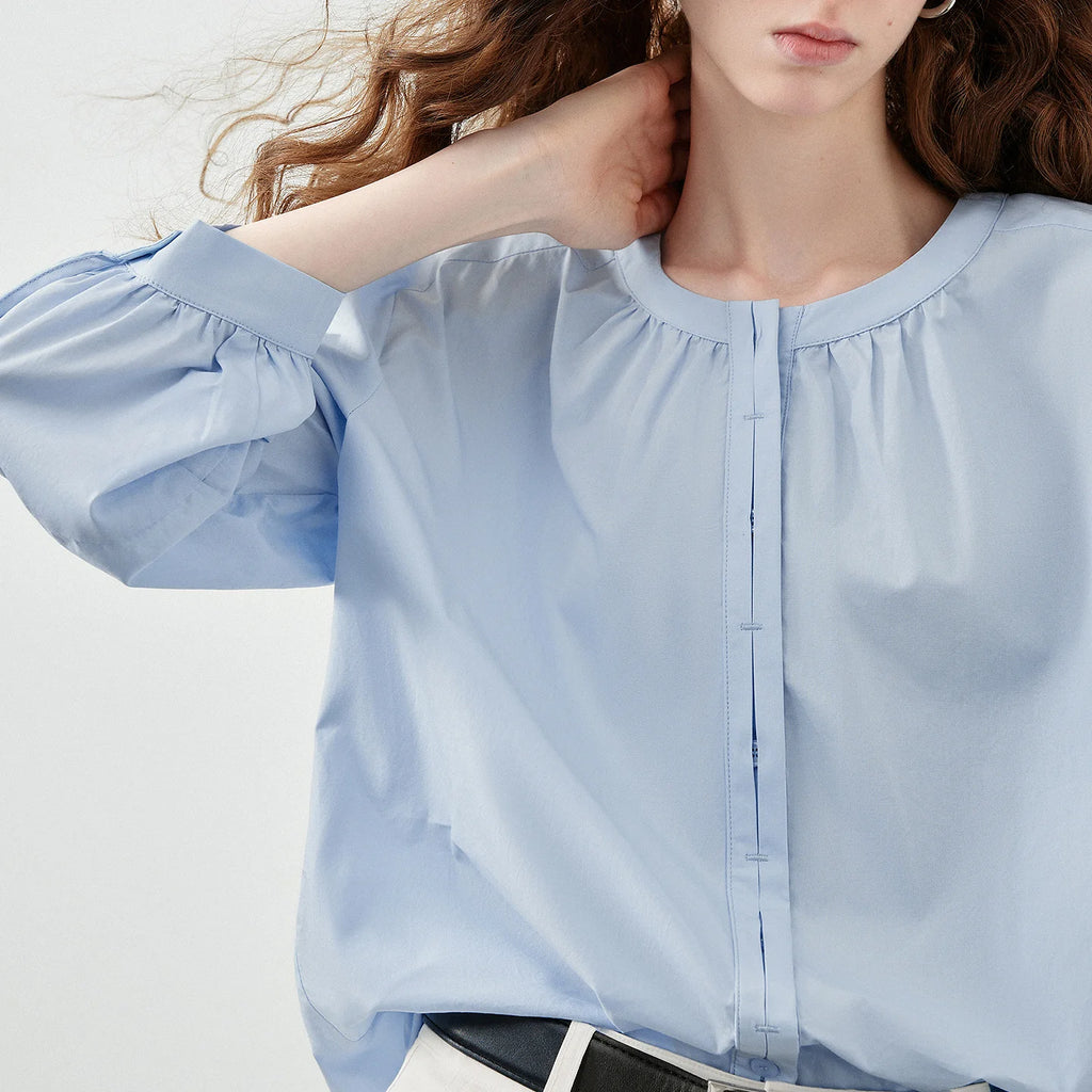 Gathered-Neck High-Low Blouse