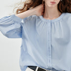 Gathered-Neck High-Low Blouse
