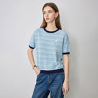 Contrast-Trim Textured Knit Tee