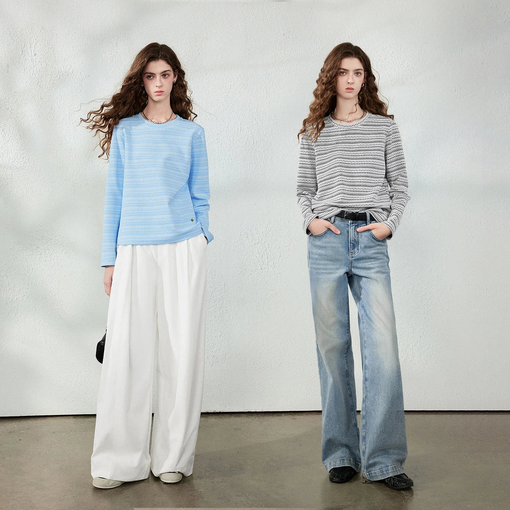 Textured Striped Long-Sleeve Top