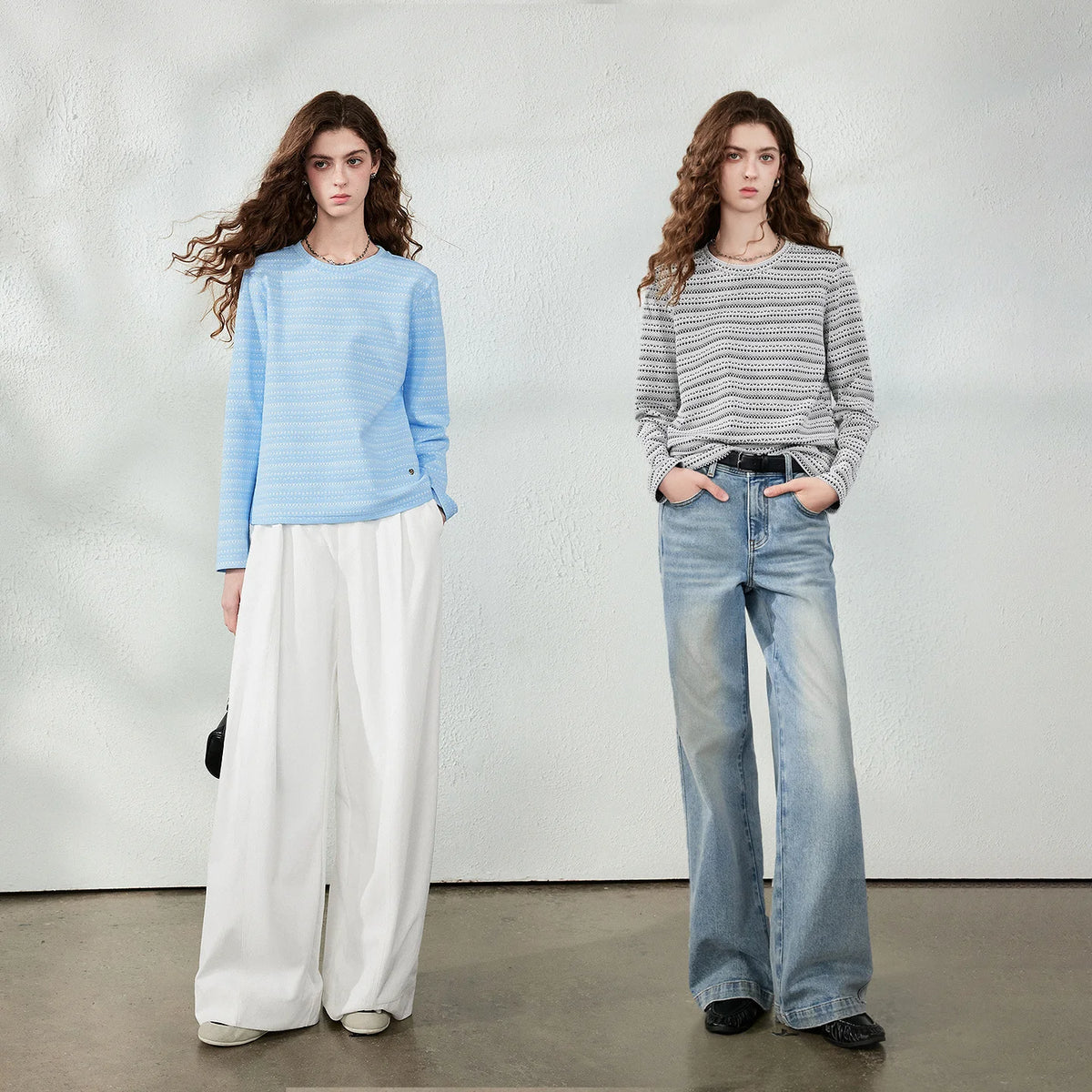 Textured Striped Long-Sleeve Top