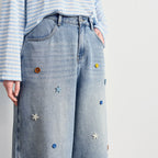 Embellished Cropped Wide-Leg Jeans
