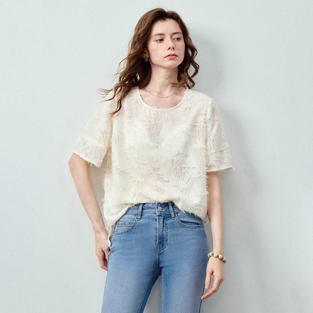 Textured Short-Sleeve Blouse