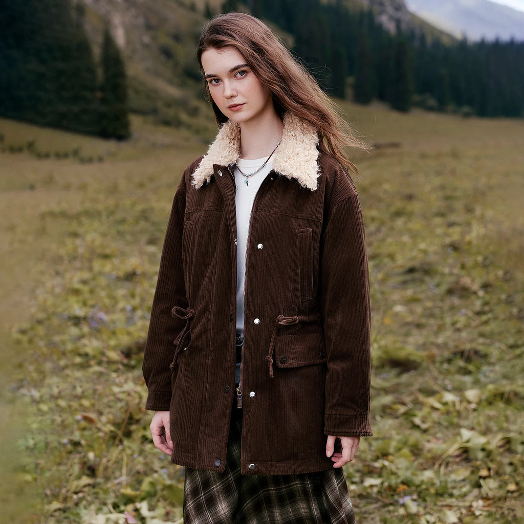 Shaggy-Collar Drawstring Jacket