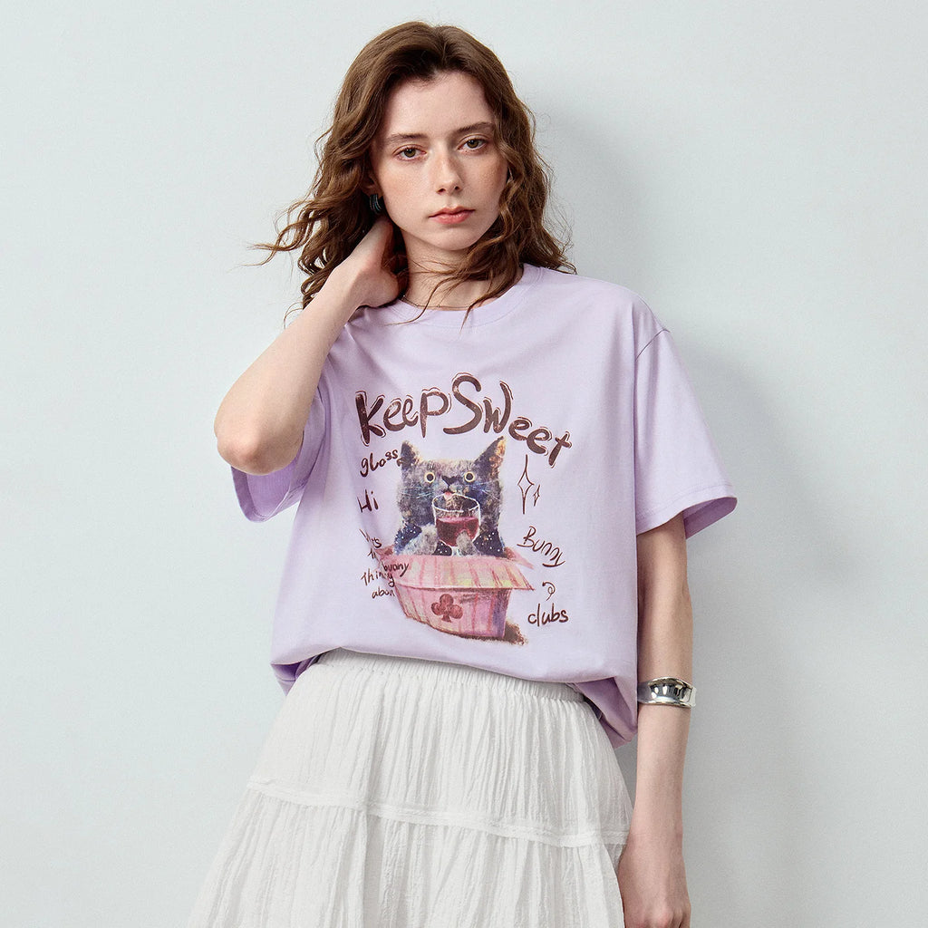 Cat Graphic Crewneck Tee