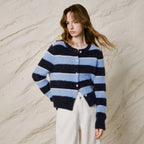 Striped Crewneck Knit Cardigan