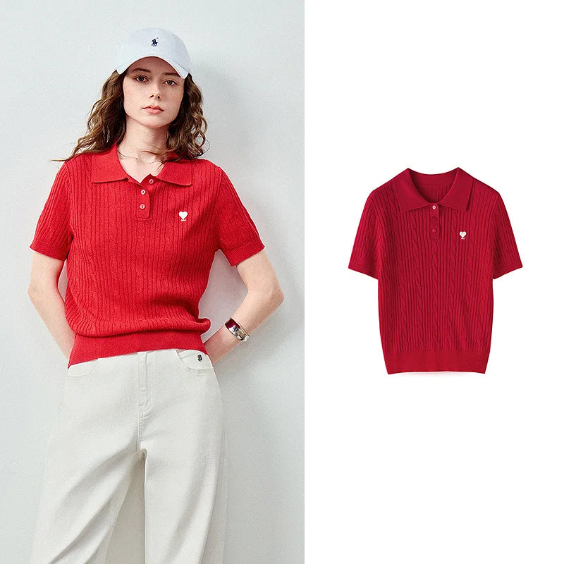 Cable-Knit Short-Sleeve Polo