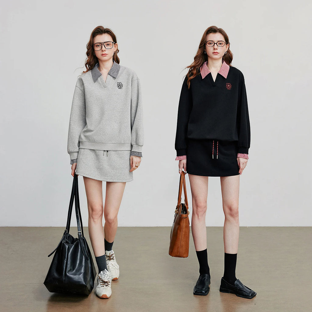 Contrast-Collar Layered-Look Sweatshirt