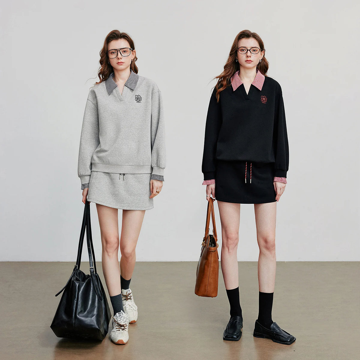Contrast-Collar Layered-Look Sweatshirt