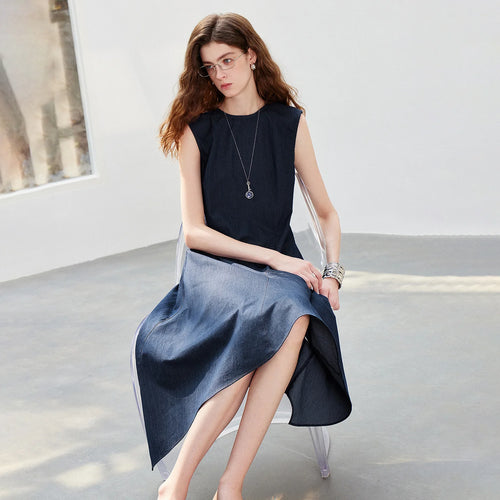 Asymmetric-Hem Sleeveless Dress