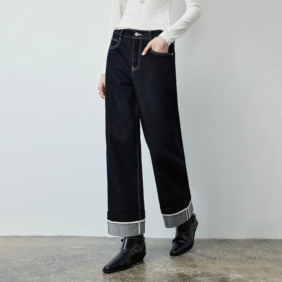Cuffed Straight-Leg Jeans
