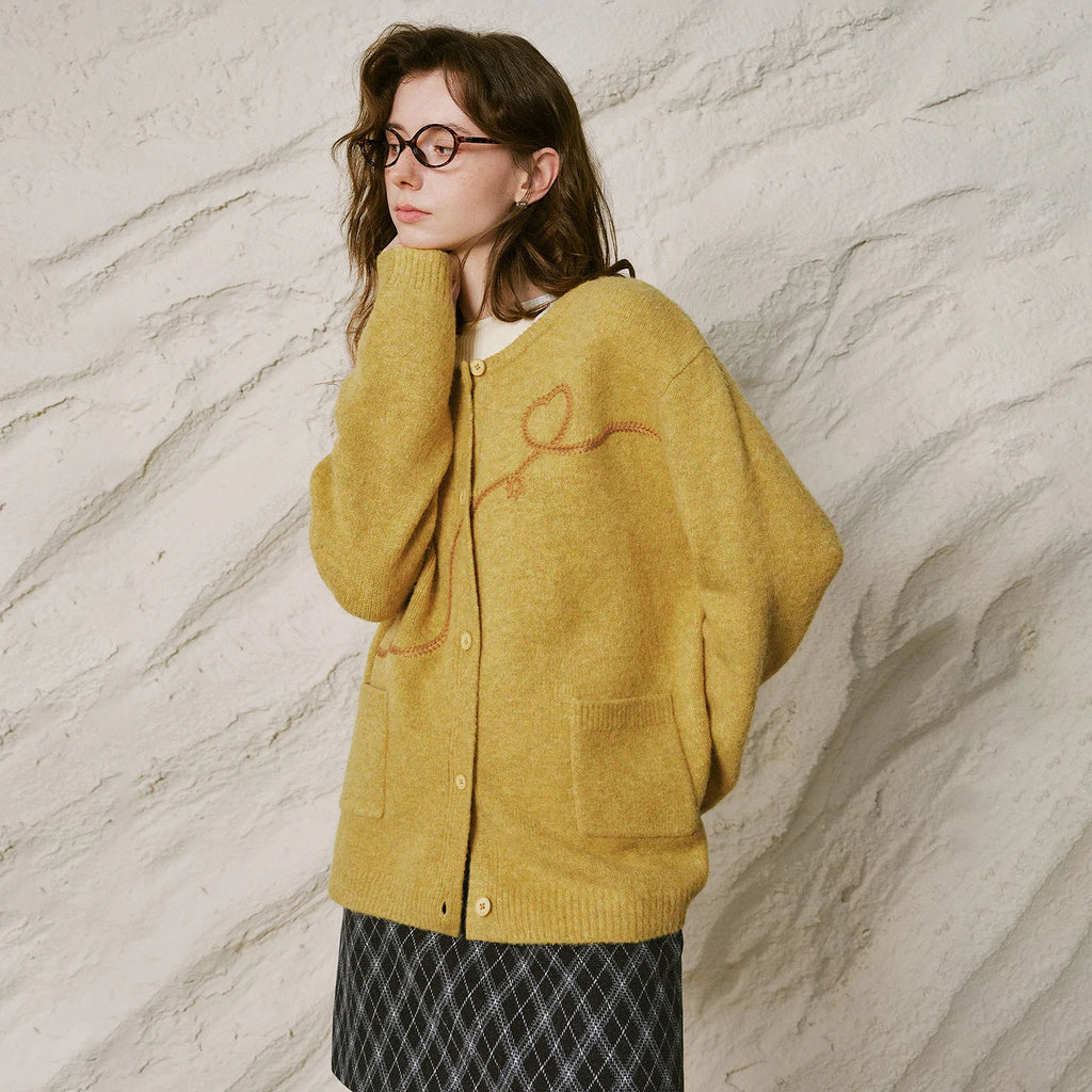 Heart Embroidered Knit Cardigan